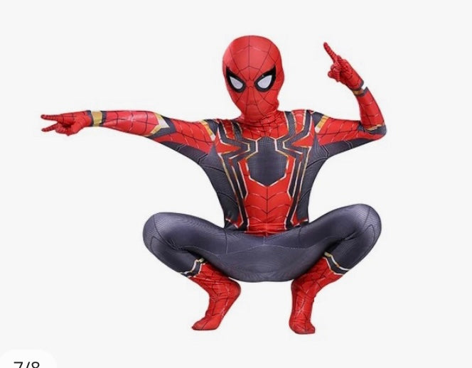 Integrated Spider-Man Official Youth Deluxe Suit - Spandex Jumpsuit with Printed Design and Spandex Detachable Mask with Plastic Eyes
