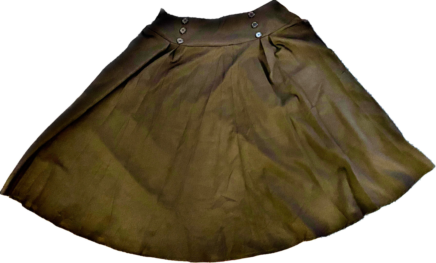 Khaki Cotton Flare Skirt Plated Button