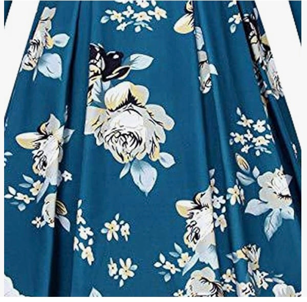 Woman Vintage 1950's Floral Cocktail Dress, Womens V-Neck Long Sleeve Funny Printed Holiday Swing Party Dress