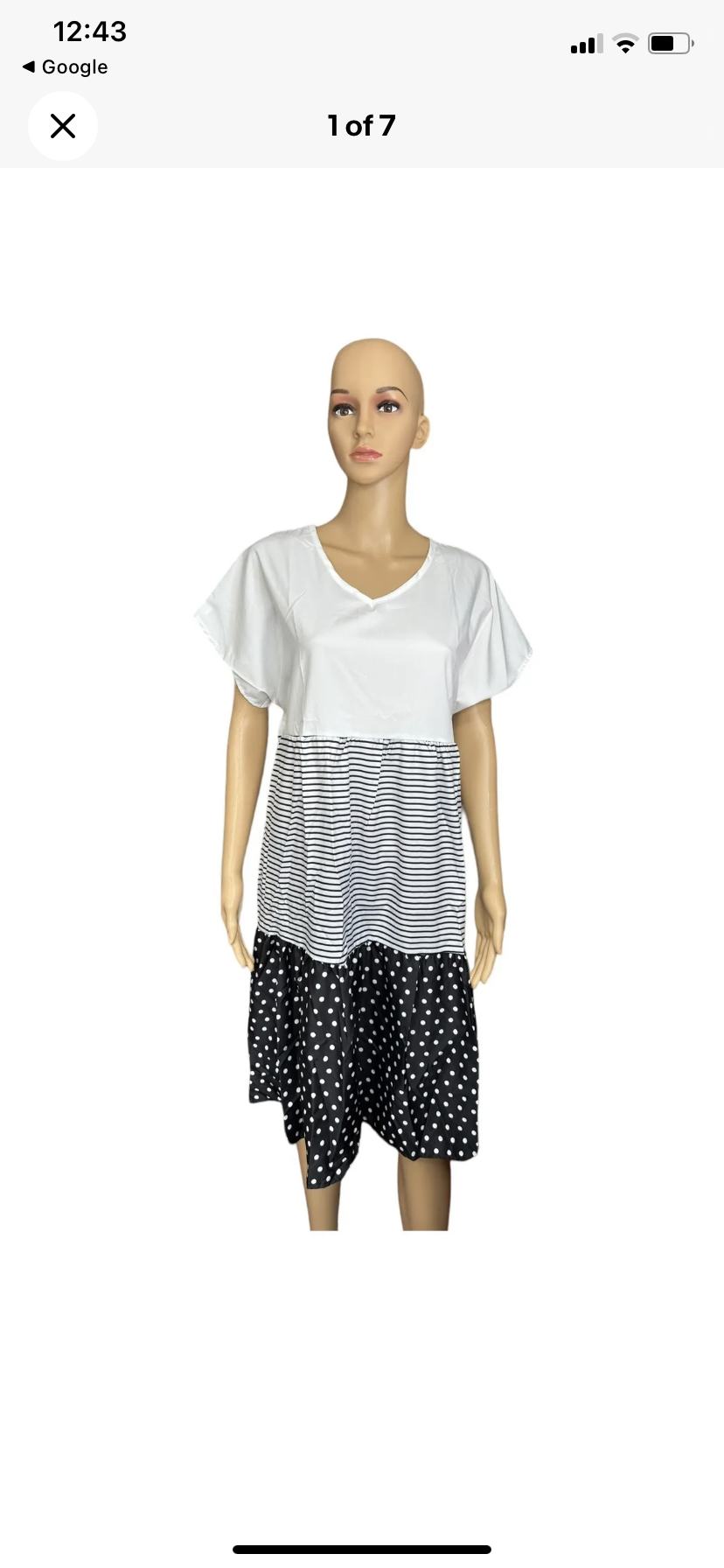 White / Black Dolman Short
Sleeve Dress.Size:S