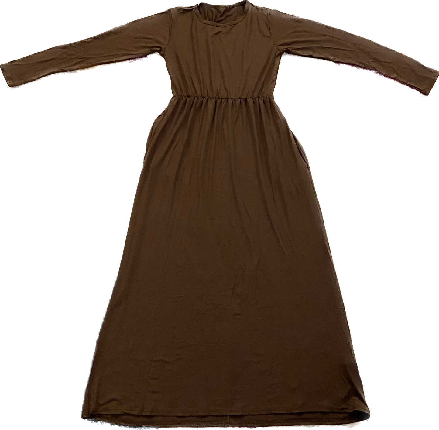 Plus Size Elegant Dress, Women's Plus Solid Long Sleeve Round Neck Slight Stretch Slim Fit Maxi Dress