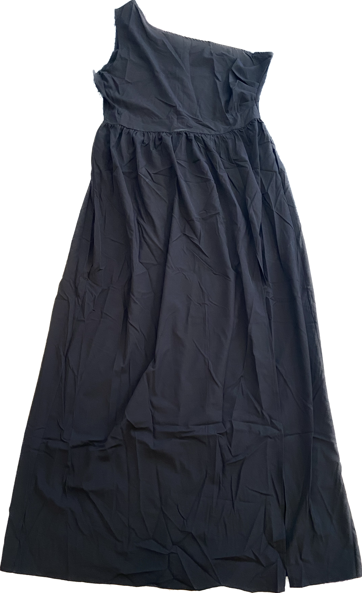 Flowy maxi dress with asymmetric neckline in black One Shoulder Gathered Maxi Women Dress