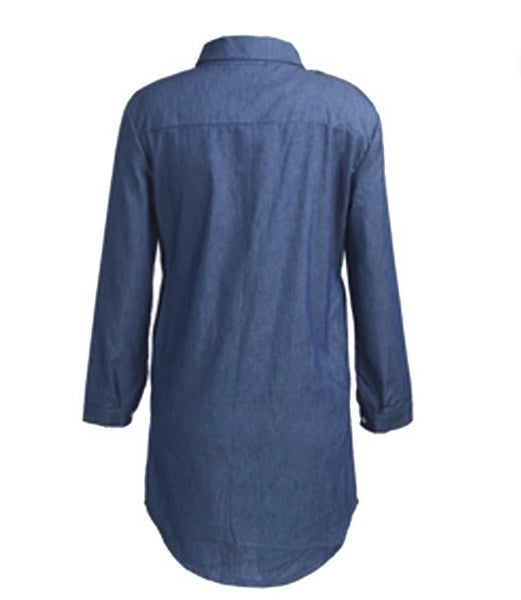 Women long sleeve Shirt Women’s Longline Denim Shirt Dress Ladies Jean
Dress Blue
