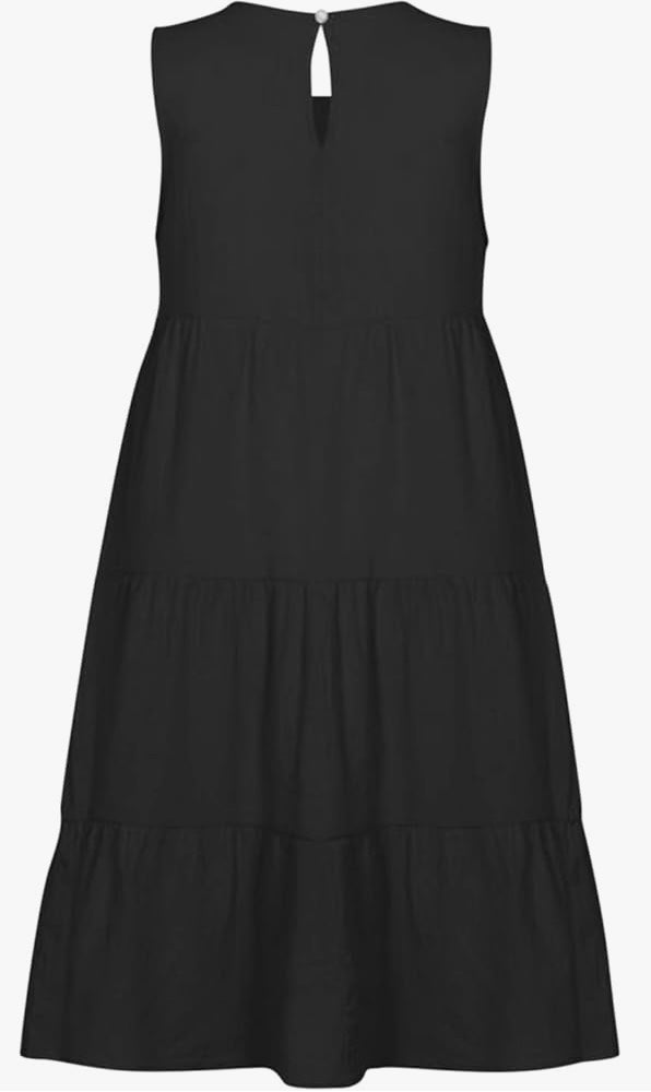 Summer Dress Womens Casual Solid Sleeveless Sundress Round Neck A Line Pleated