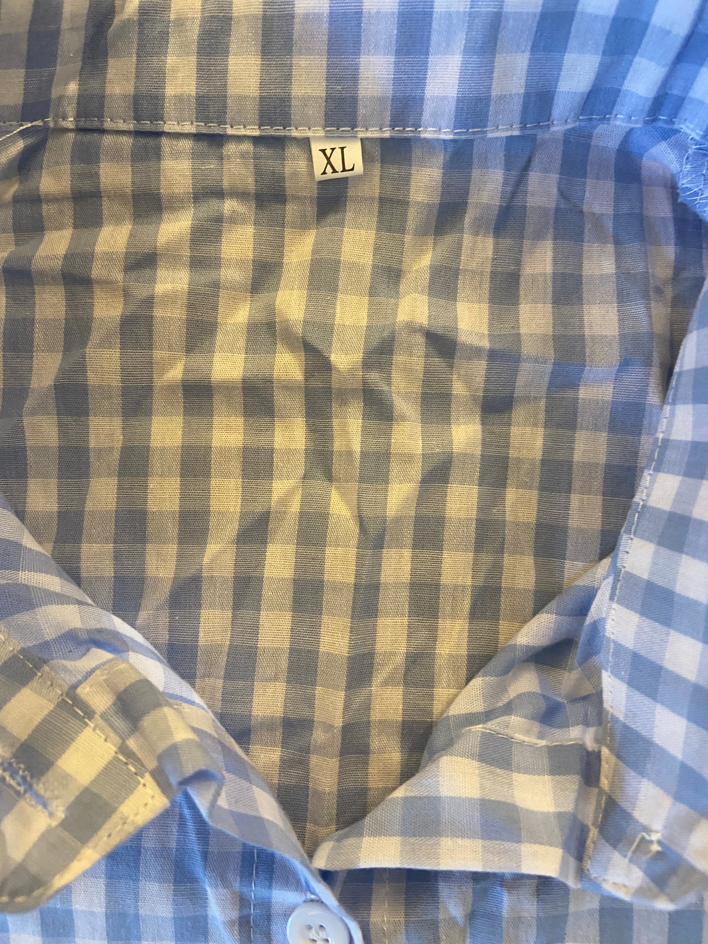 Button down shirt Blue  white check mens long sleeve Size XL