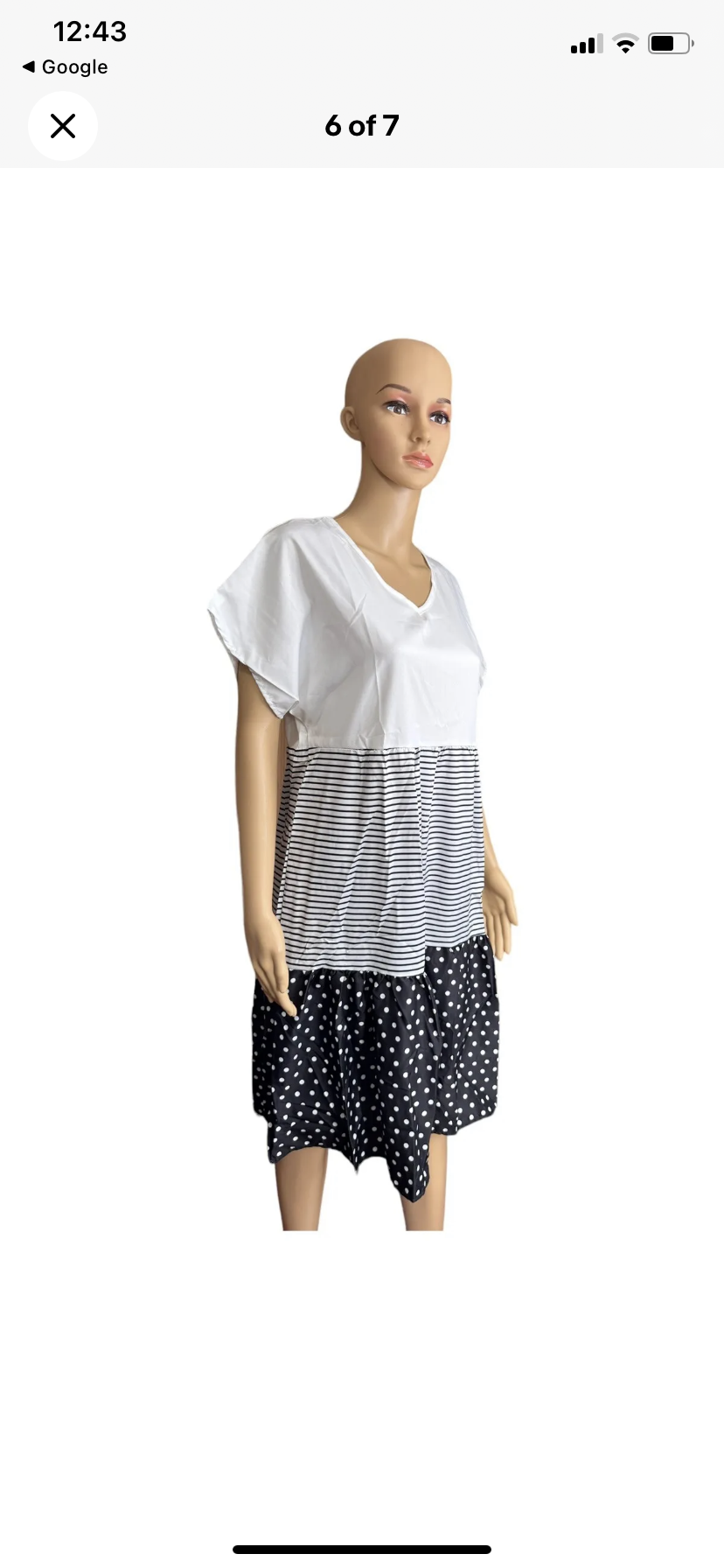 White / Black Dolman Short
Sleeve Dress.Size:S