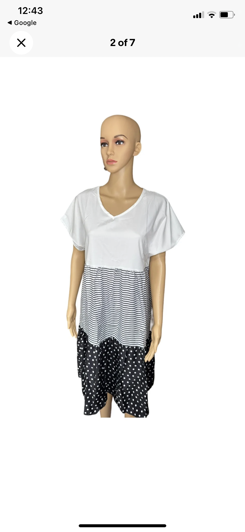 White / Black Dolman Short
Sleeve Dress.Size:S