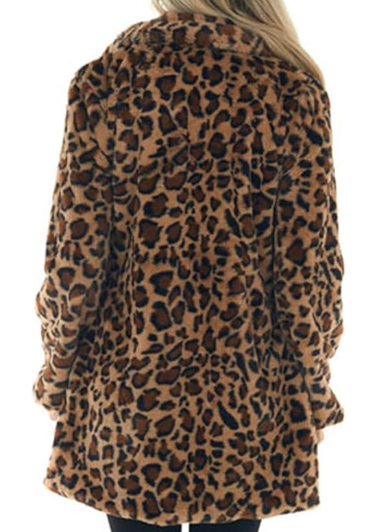 Women's Faux Fur Jackets Autumn Winter Leopard Coats Loose Fur Coat with Pockets