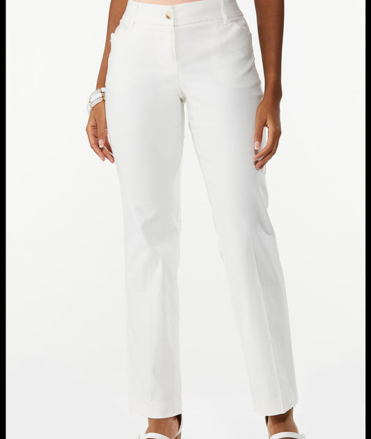 Women's White Flat Front Pants