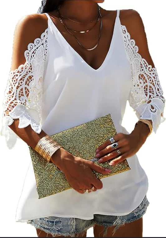 Women's White Lace Off Shoulder Top