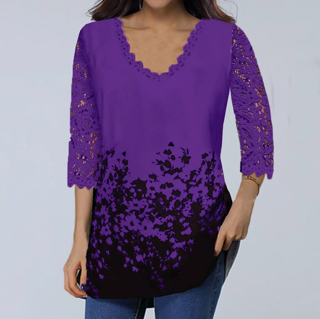 Feiwo Purple Plus Size Lace Top